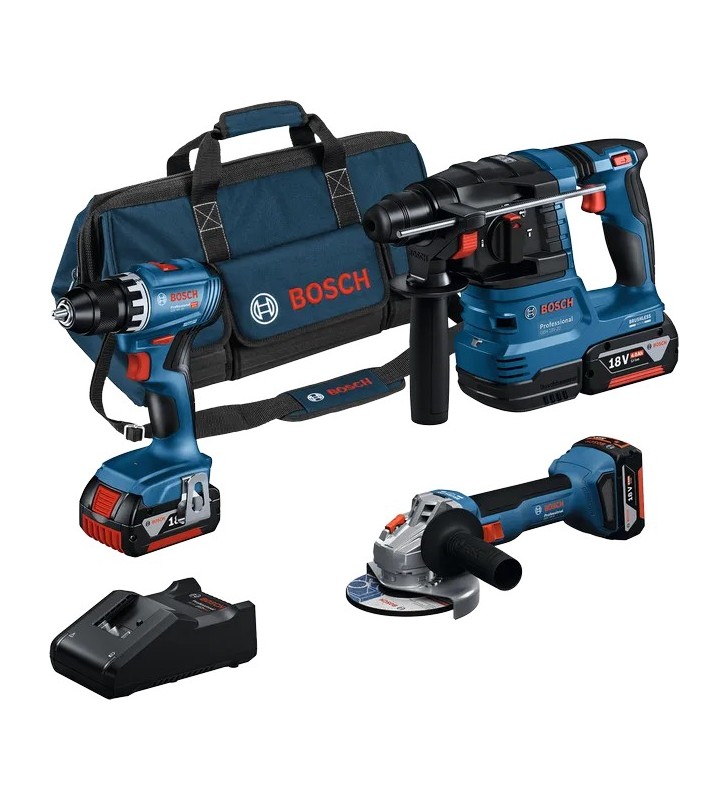 BOSCH - Combi-kit 3 outils 18 V : GSR+GWS+GBH+3x4,0 Ah+GAL 18V-40 - 0615A5007L