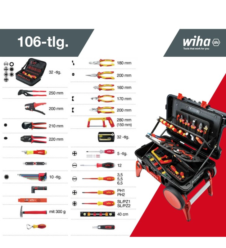 WIHA - Caisse à outils d'électricien Competence XXL III 100pcs - 44128