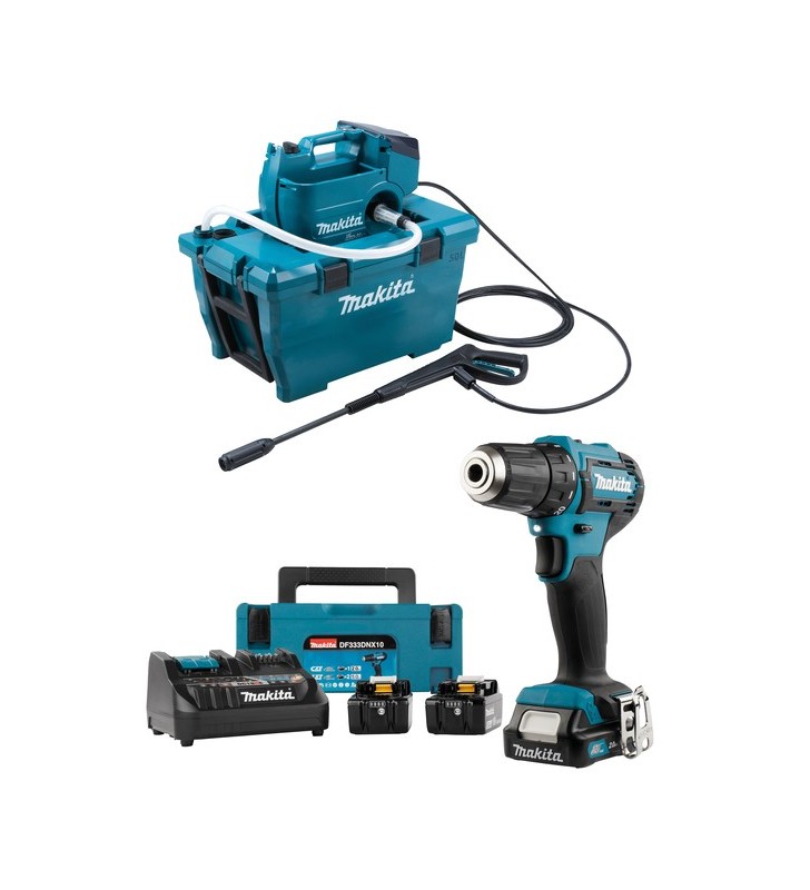 Makita - DHW080ZK-P - Nettoyeur HP 80bar 2x18V DHW080 + Perceuse-visseuse DF333 12Vmax + 2 x BL1850B + BL1021B + DC18RE